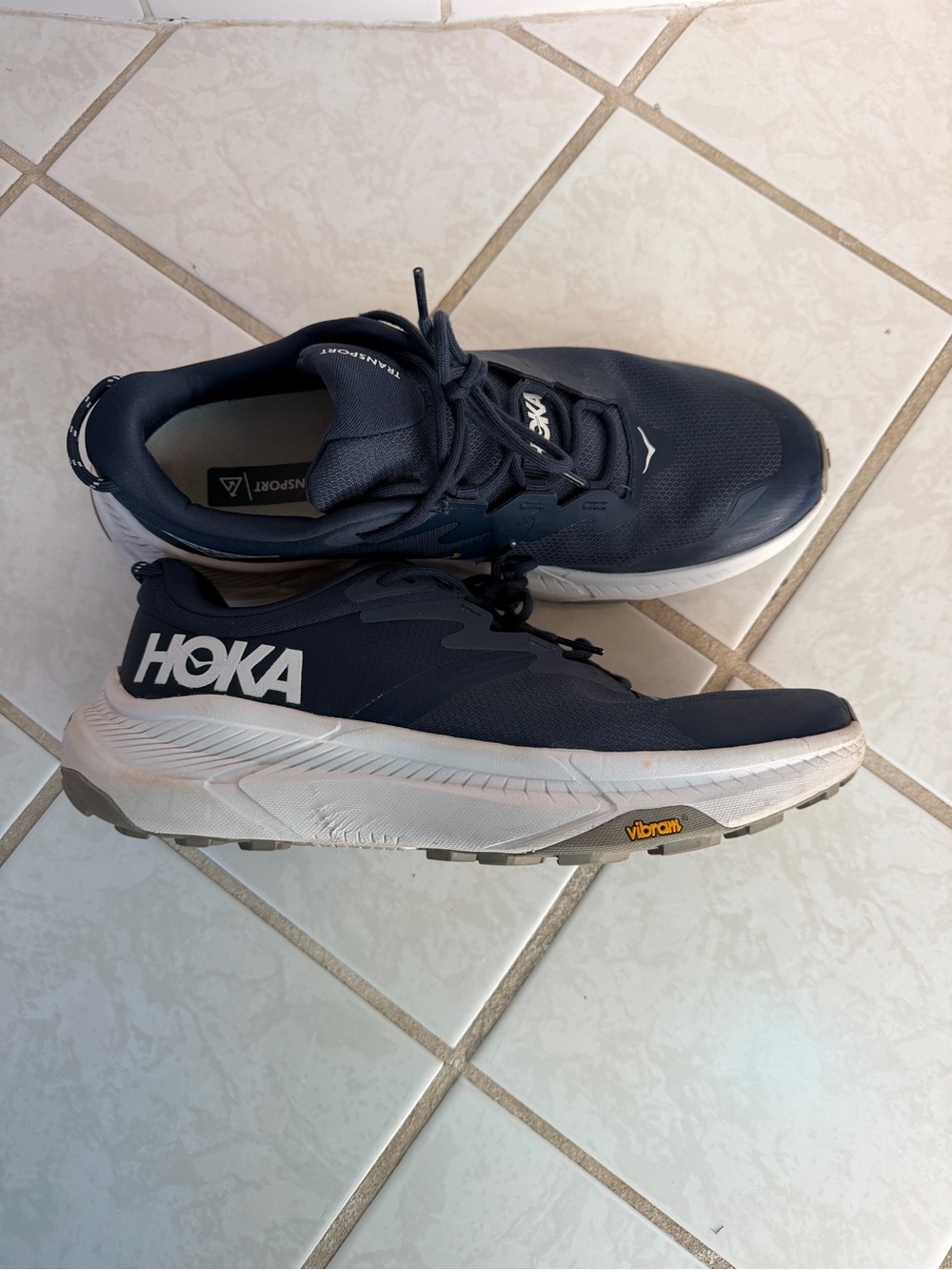 Hoka Men's Navy and White Trail Running Sneakers